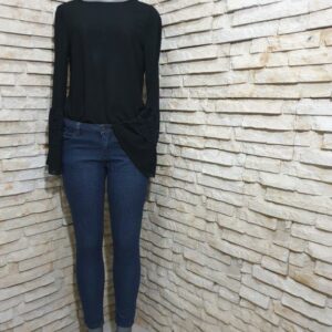 BLACK BLOUSE WITH LACE BELL SLEEVE
