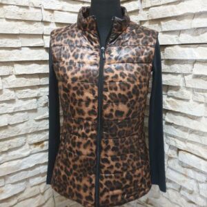 LEOPARD PRINT SLEEVELESS PUFFER JACKET